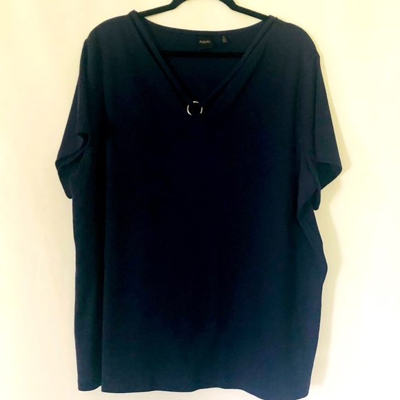 Short Sleeve T Shirt Navy Blue V Neck Size 3X Rafaella Cotton - Picture 1 of 7